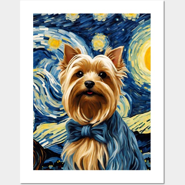 Yorkshire Terrier Dog Breed in a Van Gogh Starry Night Art Style Wall Art by Art-Jiyuu